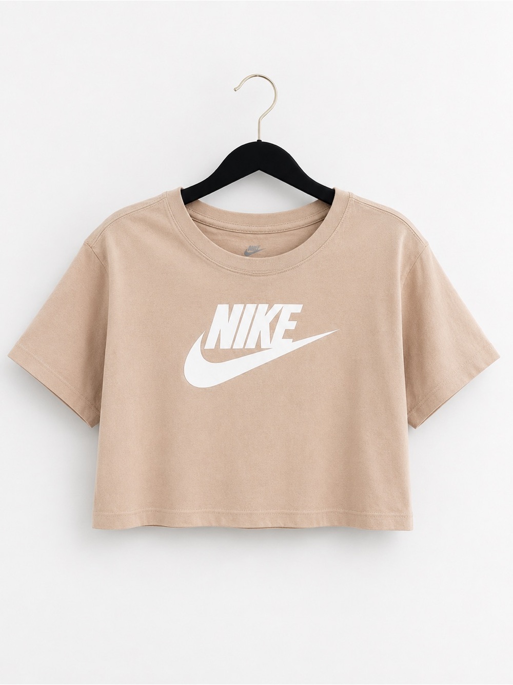 Nike Beige Cropped Logo Tee Size Medium Loose Fit Short Sleeve Top Women